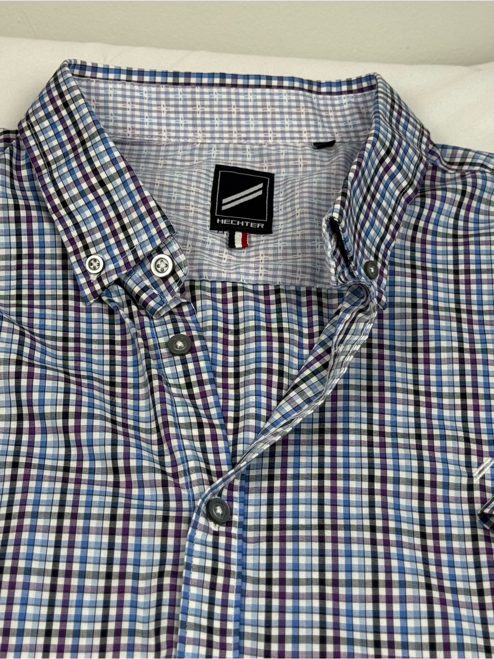 Daniel Hechter Men's Short Sleeve Plaid Button Down Shirt Size 2XLT Cotton Blend